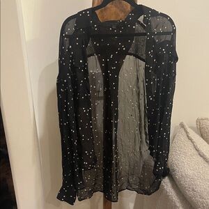 All Saints Black Sheer Blouse with White Star Accents